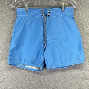 Birdwell Beach Britches Board Shorts Mens 29 Blue Nylon Swim Trunks Surf Retro